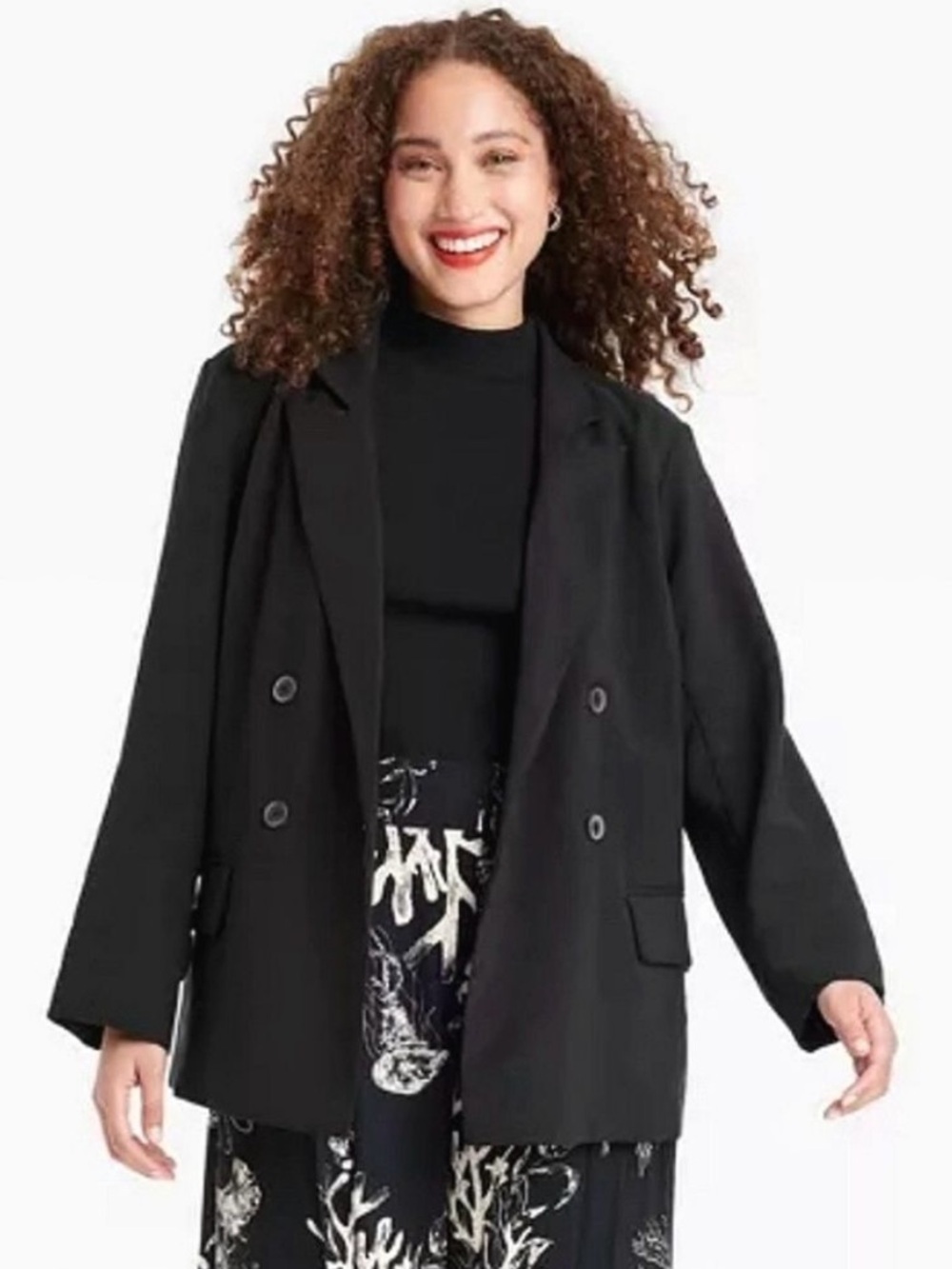 a new day Double-Breasted Black Oversized Boyfriend Blazer Medium